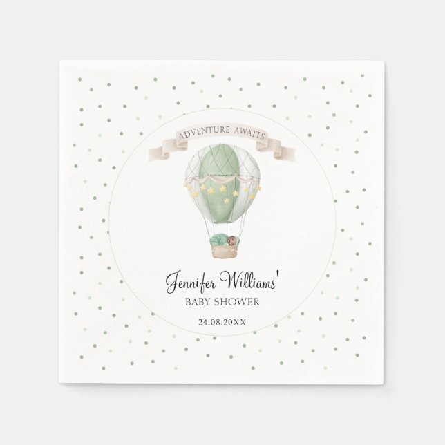 OM grüne Heißluftballon Babyduschpapier Servietten (Vorderseite)