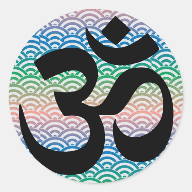Om in einem Meer von bunten Wellen Runder Aufkleber (Vorderseite)