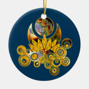 Om Lotus dunkelblau Keramikornament