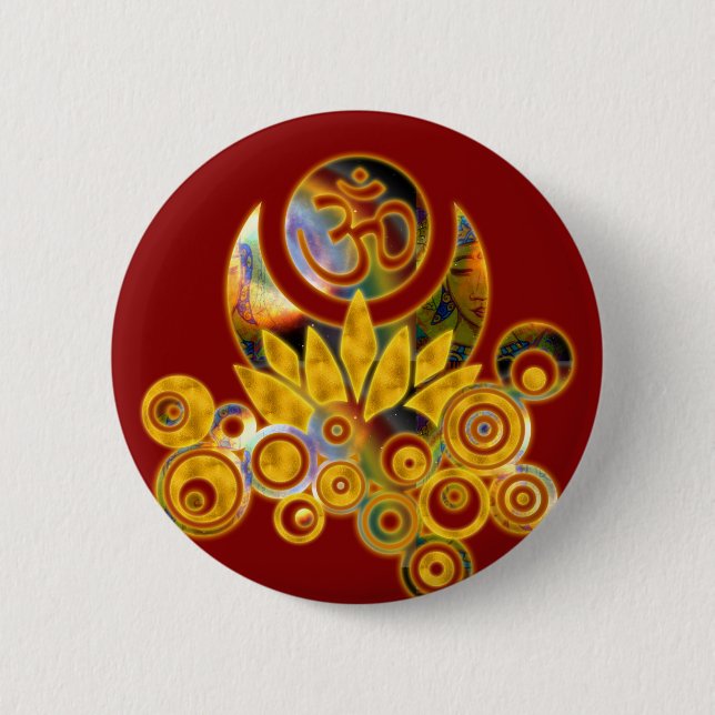 Om Lotus | dunkelrot Button (Vorderseite)