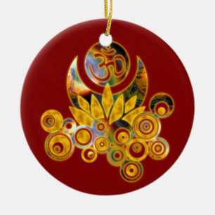 Om Lotus dunkelrot Keramikornament