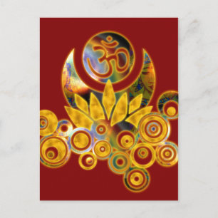Om Lotus   dunkelrot Postkarte