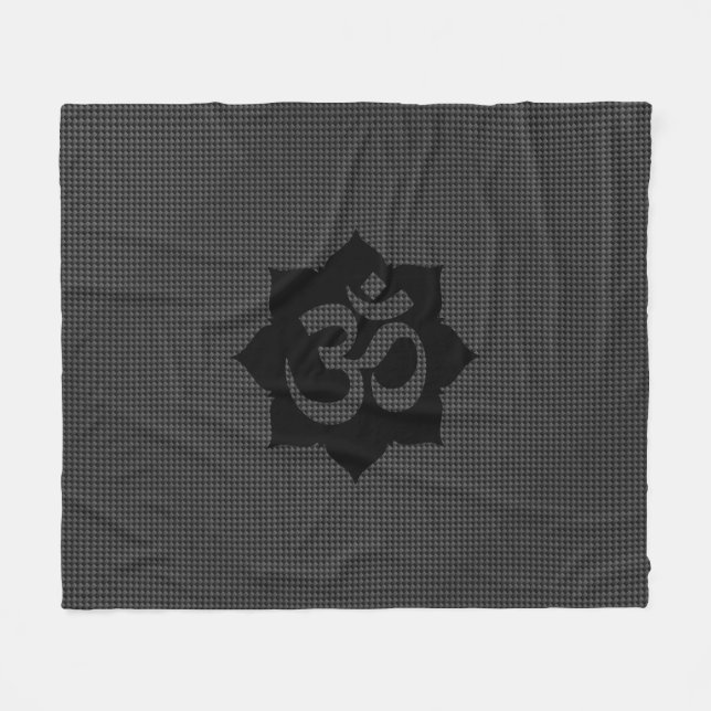 OM Lotus Spiritualität Yoga im Carbon Fibre Style Fleecedecke (Vorderseite (Horizontal))