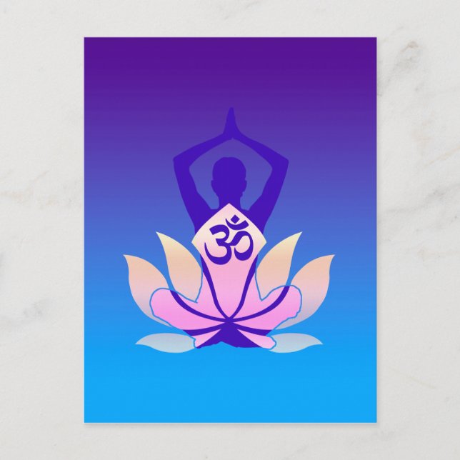 Om Lotus Yoga Pose Lila Hue Postkarte (Vorderseite)