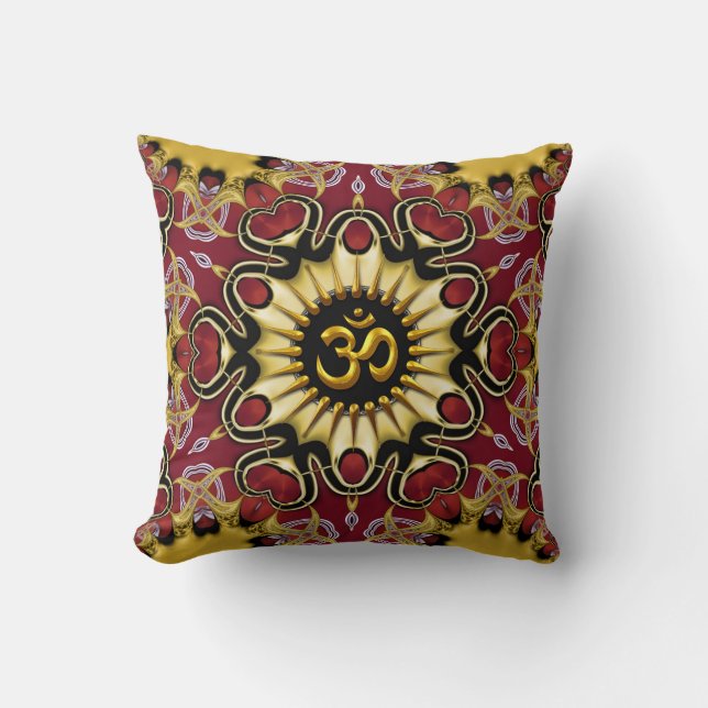 Om Love Hearts Red & Gold Cushion / Coussin (Recto)