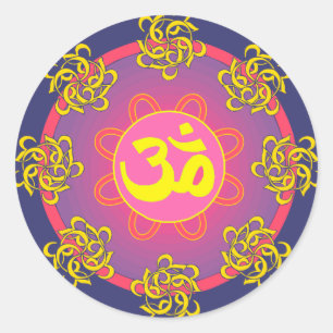 OM-Mandala-Blau-Grenze Runder Aufkleber