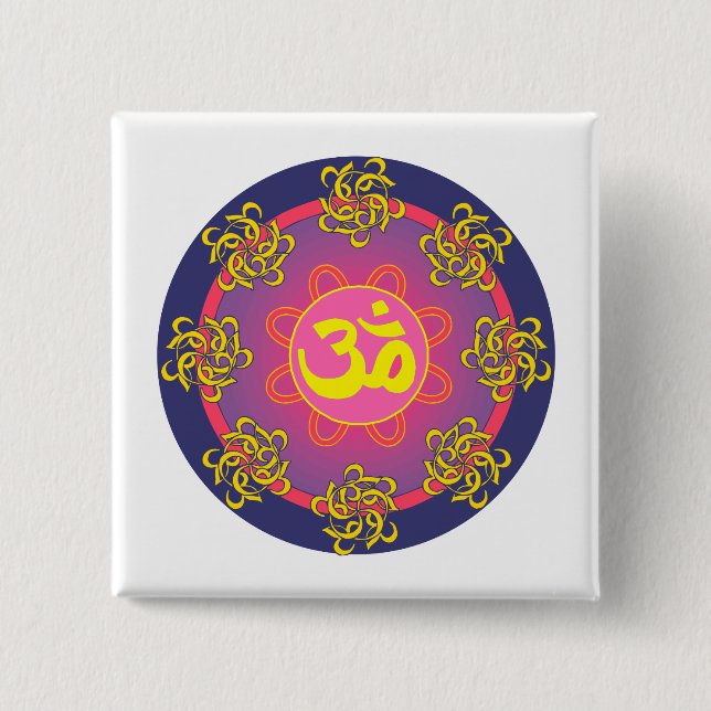 Om Mandala Blue Border Button (Vorderseite)