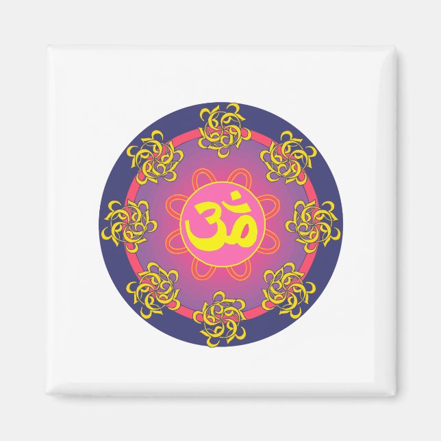 Om Mandala Blue Border Magnet (Vorne)