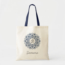 Om Mandala Lotus Name Navy Blue Yogi Yogi Lady Öko Tragetasche