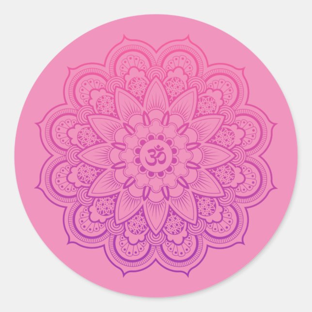 OM Mandala Zen Meditation in Pink and Purple Runder Aufkleber (Vorderseite)
