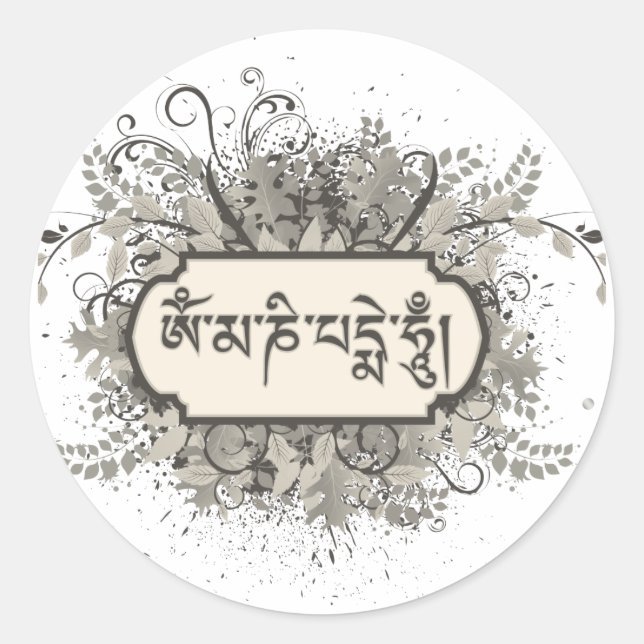 Om Mani Padme Hum Floral Runder Aufkleber (Vorderseite)