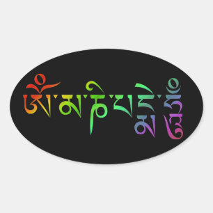 Om Mani Padme Hum tibetischer Mantra Regenbogen Ovaler Aufkleber