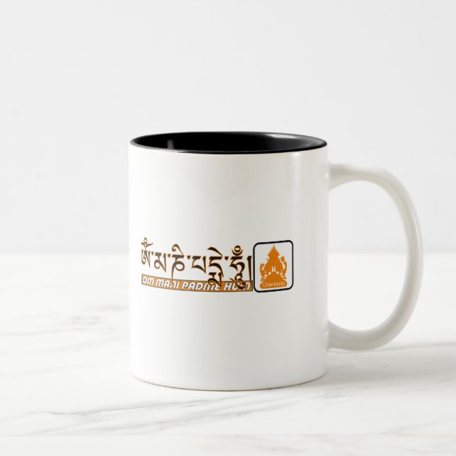 OM Mani padme Summen Chenrezig Zweifarbige Tasse (Rechts)