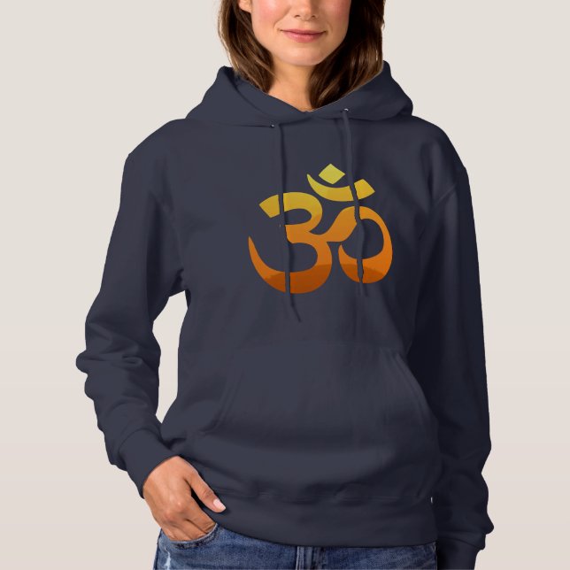 Om Mantra Symbol Gold Sun Yoga Womens Navy Blue Hoodie (Vorderseite)