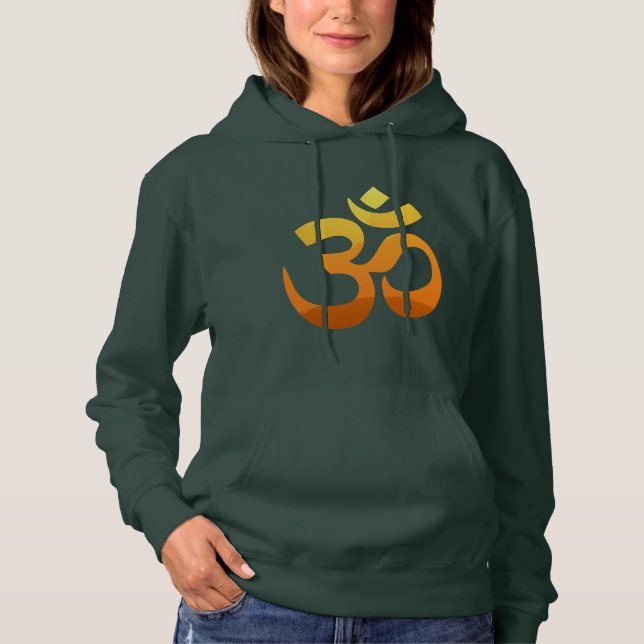 Om Mantra Symbol Yoga Gold Sun Womens Deep Forest Hoodie (Vorderseite)