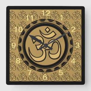 OM-Meditations-GoldWanduhr-Quadrat Quadratische Wanduhr