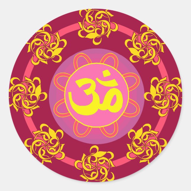 Om mit Wirbel und Farben! Runder Aufkleber (Vorderseite)