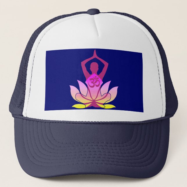 OM Namaste Spirituelle Lotus Blume Yoga auf blau Truckerkappe (Vorderseite)