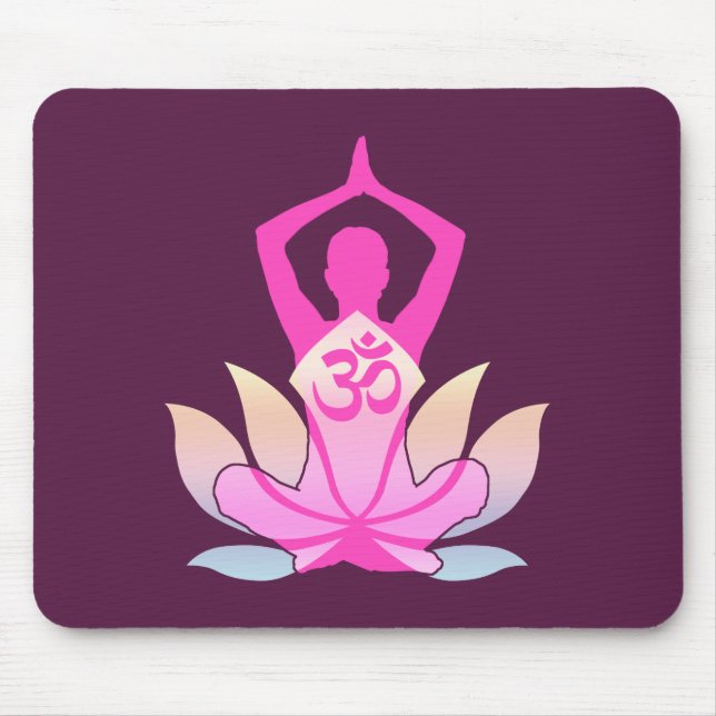 OM Namaste Spirituelle Lotus Blume Yoga auf Lila Mousepad (Vorne)