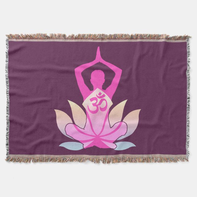OM Namaste Spirituelle Lotus Blume Yoga auf Plum Decke (Vorderseite)