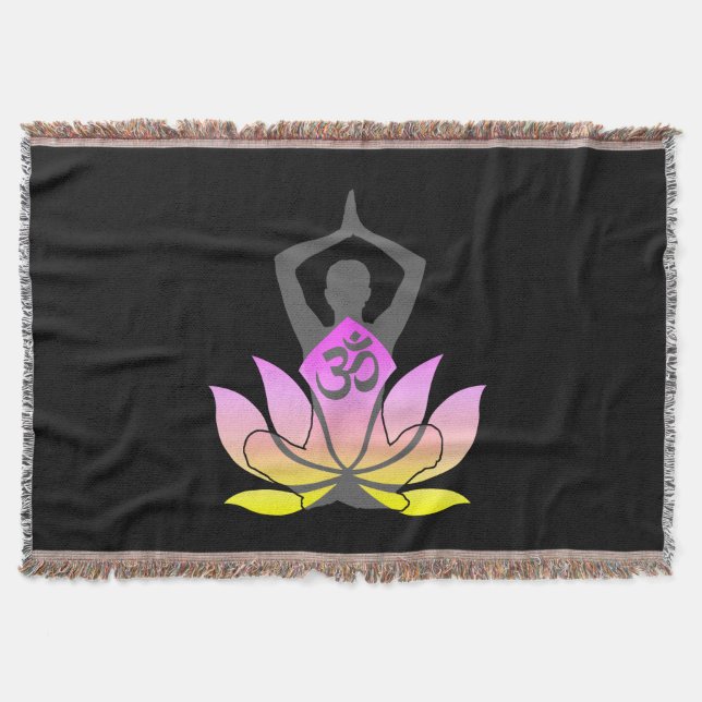 OM Namaste Spirituelle Lotus Blume Yoga Farben Decke (Vorderseite)