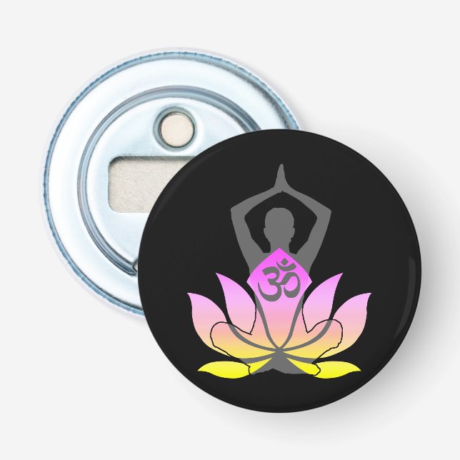 OM Namaste Spirituelle Lotus Blume Yoga Pose Flaschenöffner (Vorderseite)