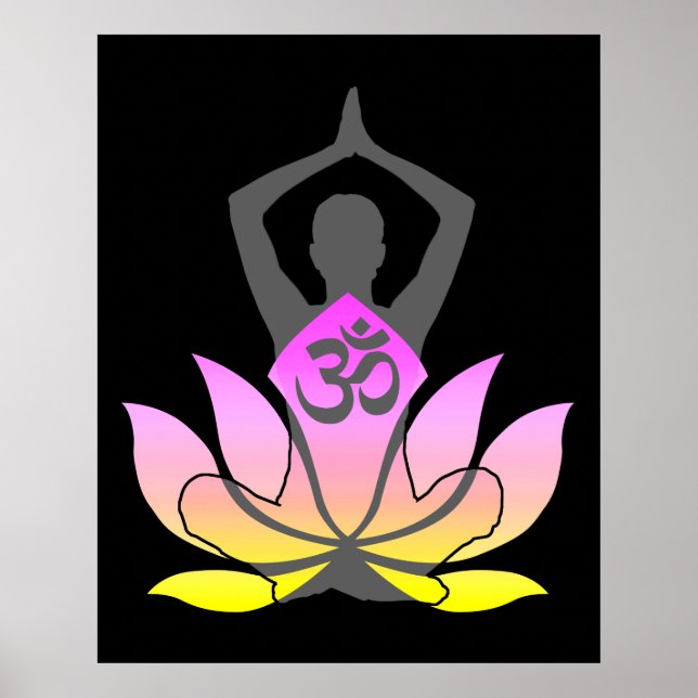 OM Namaste Spirituelle Lotus Blume Yoga Pose Poster (Vorne)