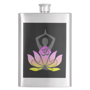 OM Namaste Spirituosen Lotus Blume Yoga Pose Flachmann