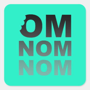 Om Nom - Liebhaber von Lebensmitteln, grau und Aqu Quadratischer Aufkleber