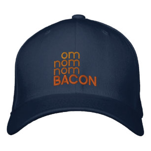 OM NOM NOM BACON BESTICKTE BASEBALLKAPPE