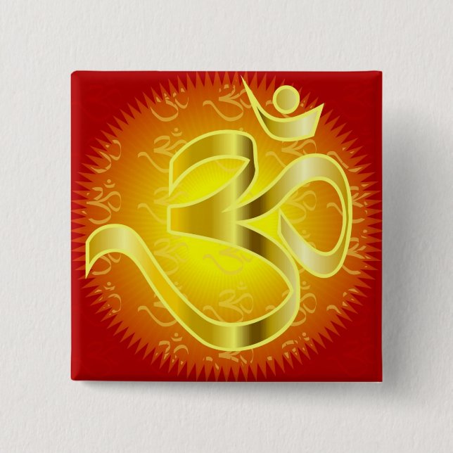 Om oder Om-Symbol in Gelb und Rot Button (Vorderseite)