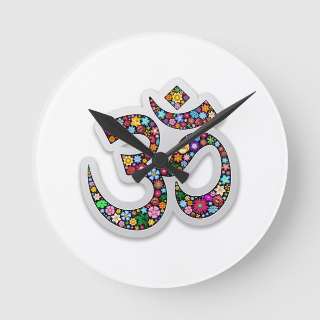 Om Ohm Aum Namaste Yoga Symbol Runde Wanduhr (Vorderseite)