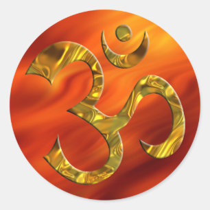 OM/OM - GOLD   Feuer rot Runder Aufkleber
