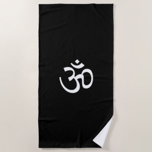 Om Om Kontur Icon, Hinduismus Symbol, Schwarz-weiß Strandtuch