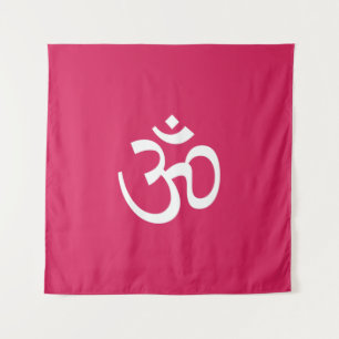 Om Om Kontur Icon Ruby pink Hinduismus Symbol Wandteppich