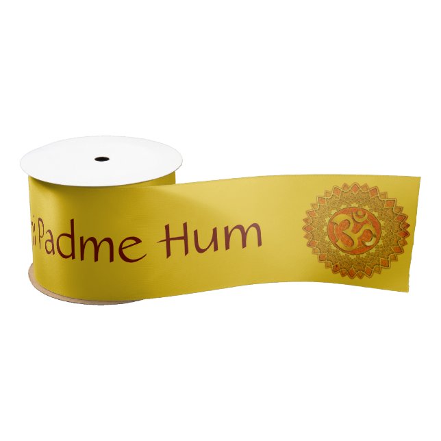 Om / Om Mandala Design orange + Ihr Text Satinband (Spule)
