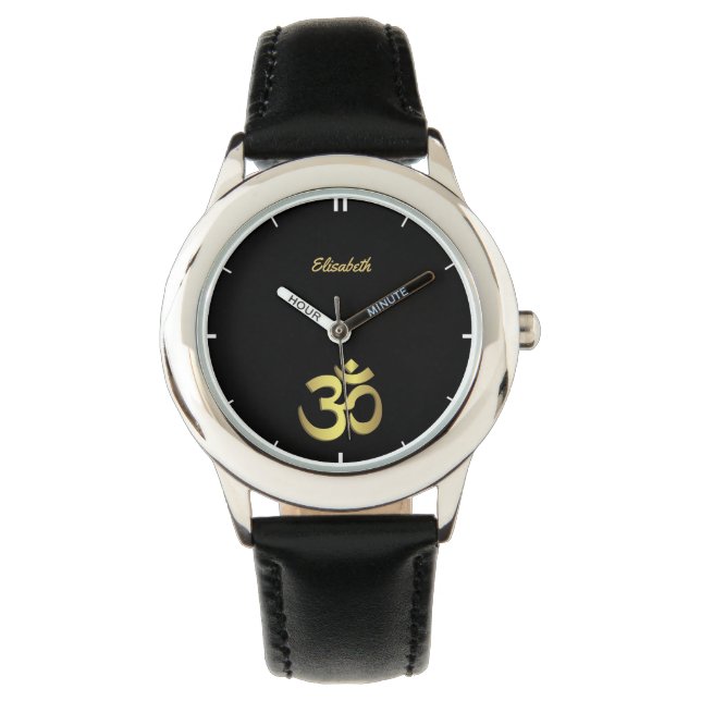 Om ( Om) Name des Yoga-Namens schwarz Armbanduhr (Vorderseite)