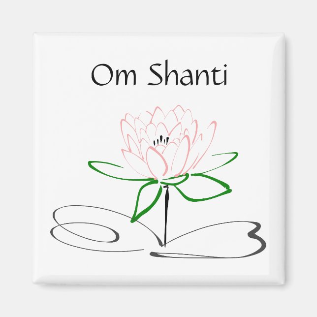 Om Shanti Pink Green Lotus Magnet (Vorne)