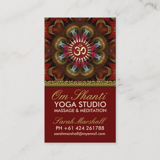Om Shanti Yoga Red Gold Business Cards Visitenkarte (Vorderseite)