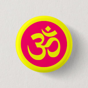 Om-Symbol auf Gelb- und Rosa-Abzeichen Button