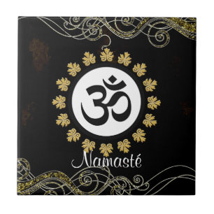 Om-Symbol-Beschwörungsformel-Meditations-Schwarze Fliese