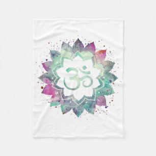 *~* OM Symbol Blumen Lotus Mandala Aquamarin Weiß Fleecedecke