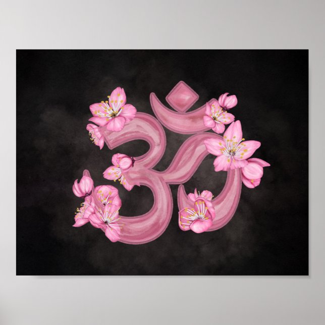 OM Symbol Cherry Blossom Aquarell Poster (Vorne)