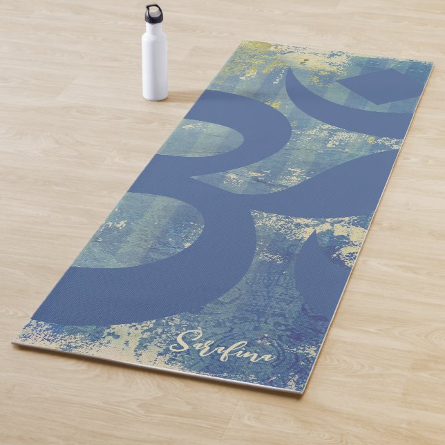 Om Symbol Distressed Blue Denim Personalisiert Yogamatte (Beispiel)