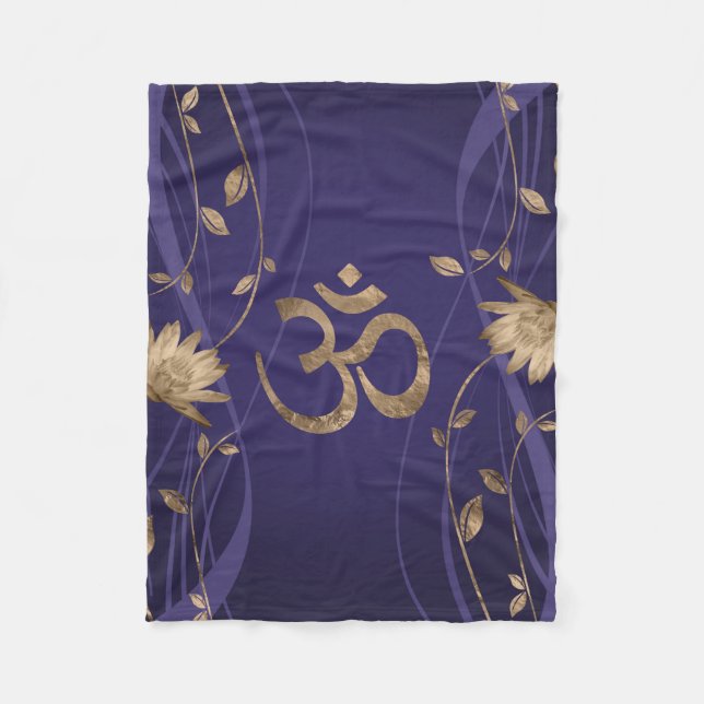 OM-Symbol-goldene Lotos-Blumen auf Lila Fleecedecke (Vorderseite)