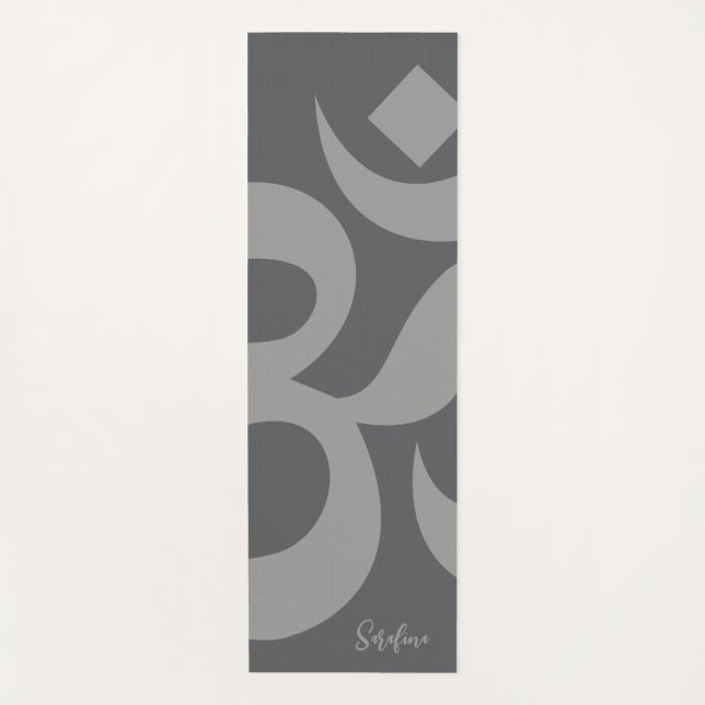 Om Symbol Grauer Personalisierter Name Reversible Yogamatte (Vorderseite)
