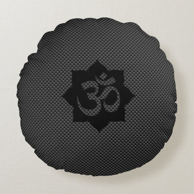 OM-Symbol-Lotos-Spiritualität-Yoga-Kohlenstoff-Art Rundes Kissen (Vorderseite)