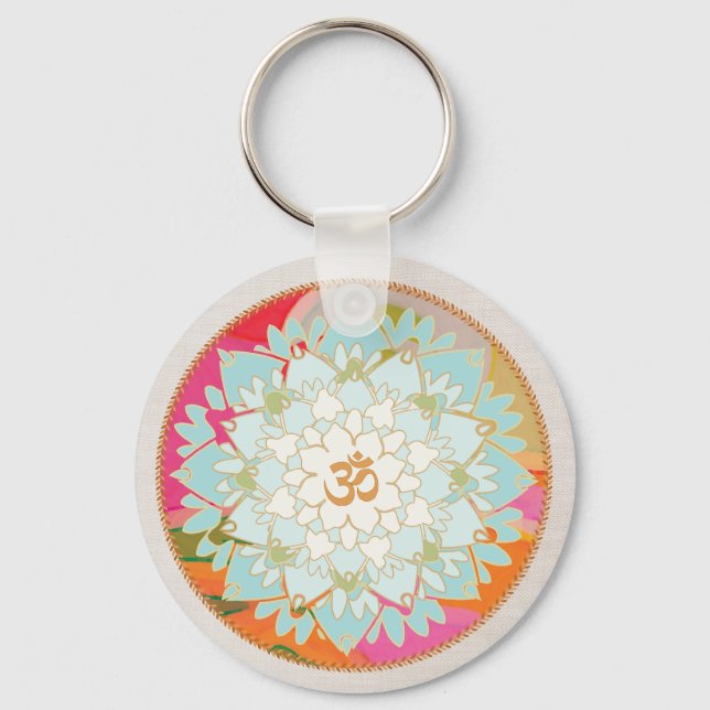 OM Symbol Lotus Mandala Schlüsselanhänger (Vorderseite)