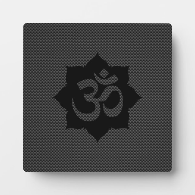 OM Symbol Lotus Spiritualität im Carbon Fibre Styl Fotoplatte (Vorderseite)