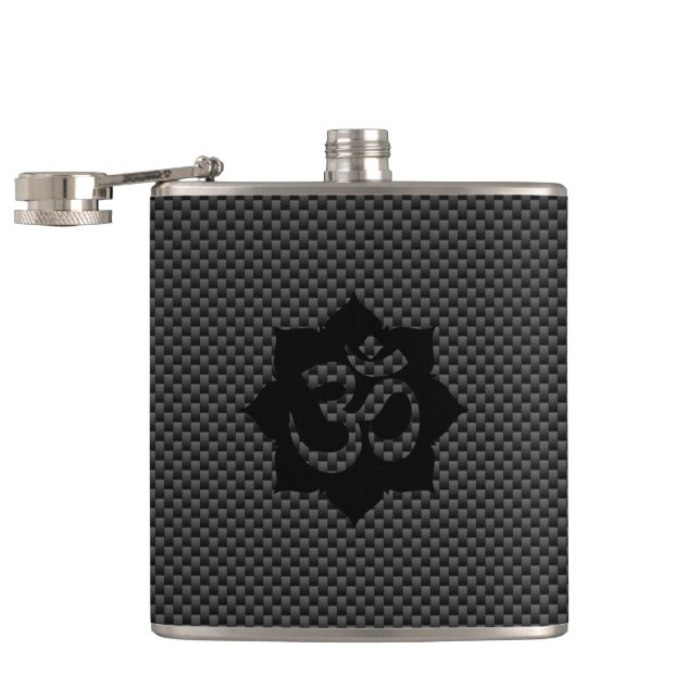 OM Symbol Lotus Spiritualität Yoga Carbon Style Flachmann (Geöffnet)